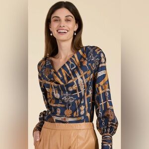 NWT TYLER BÖE OLIVIA SILK TOP Navy and Gold Women's Blouse